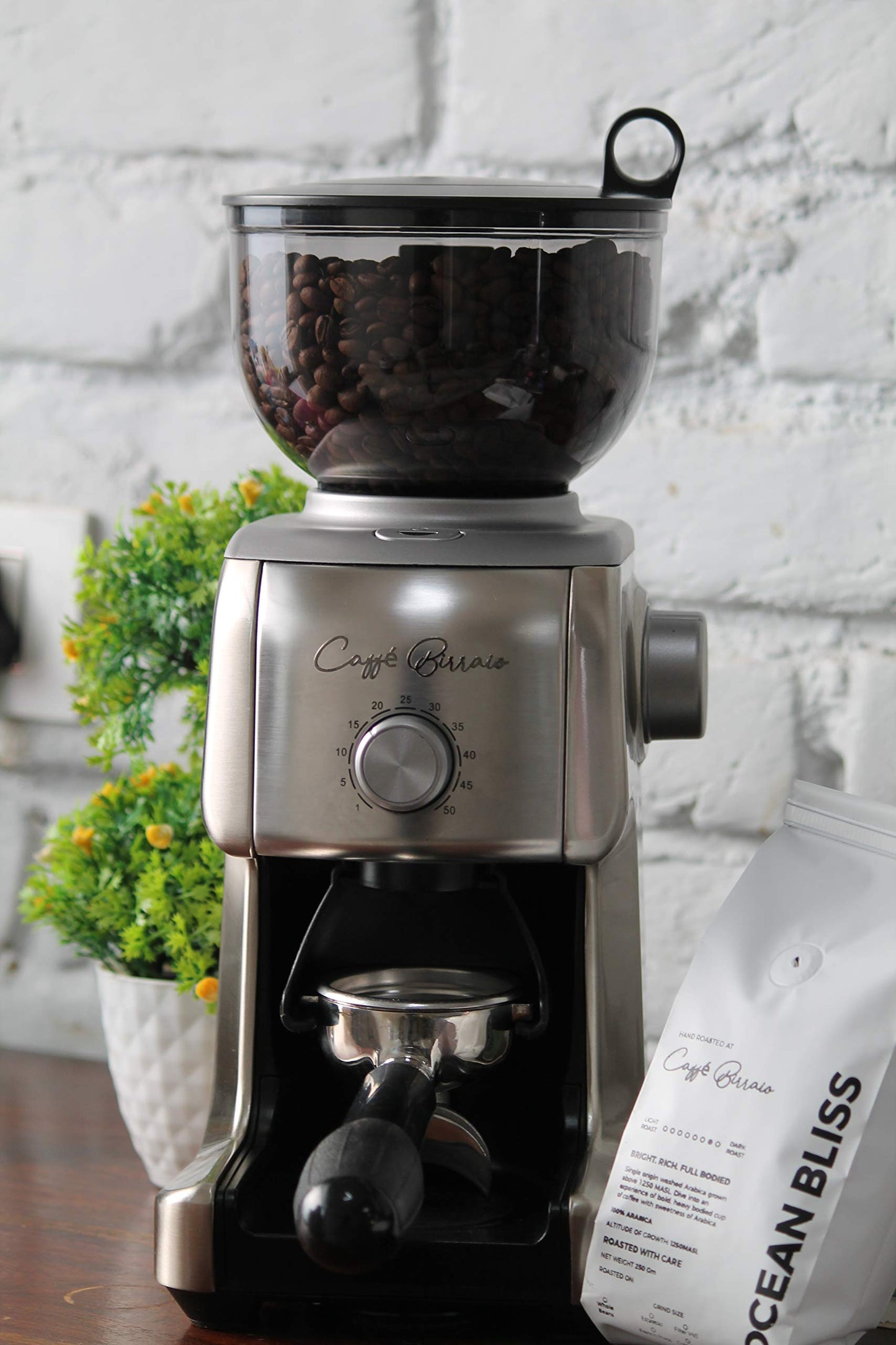 CAFFE BIRRAIO Plastic Conical Burr Bean Grinder With 32 Grind Settings., Iris