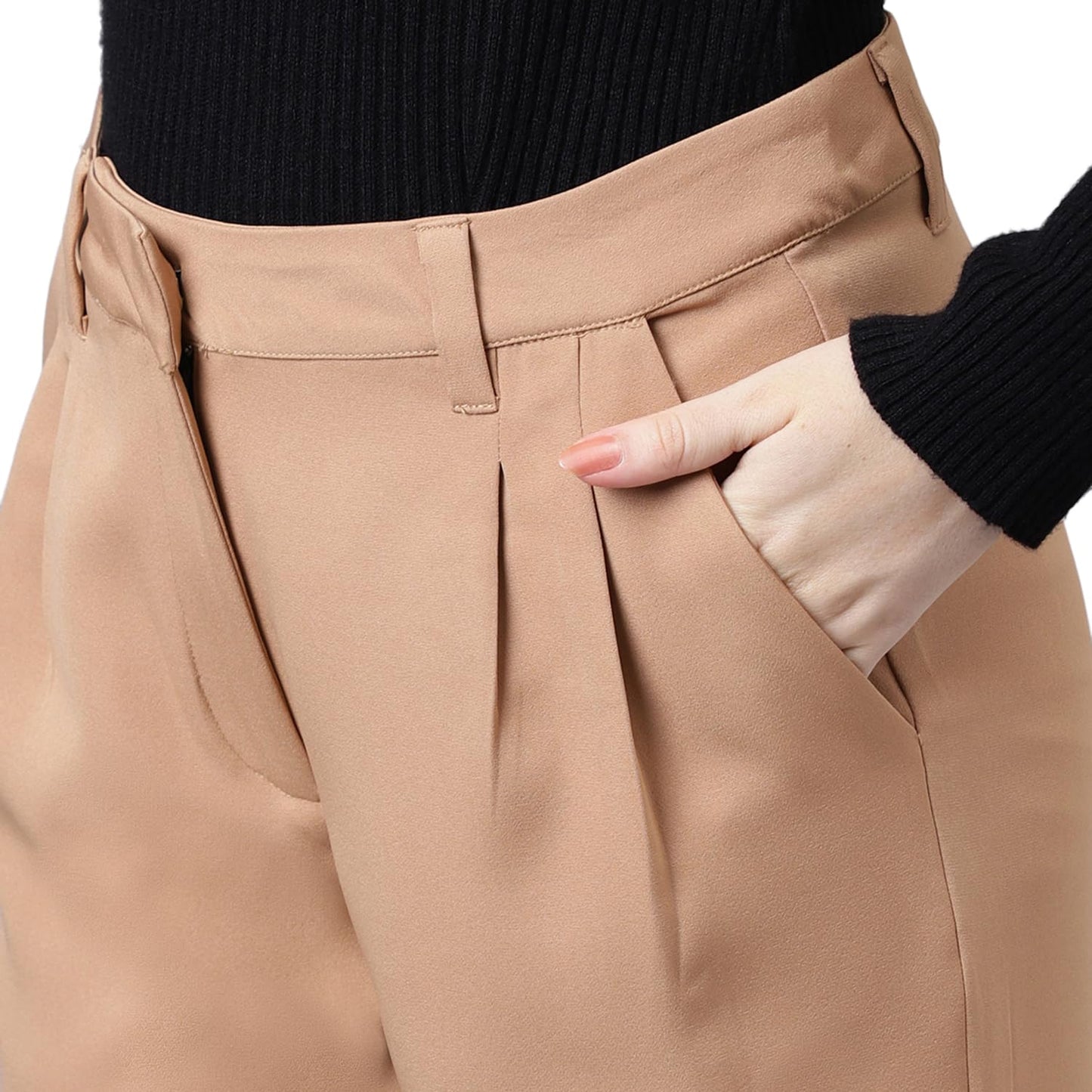Latin Quarters Women's Solid Straight Beige Pant_M