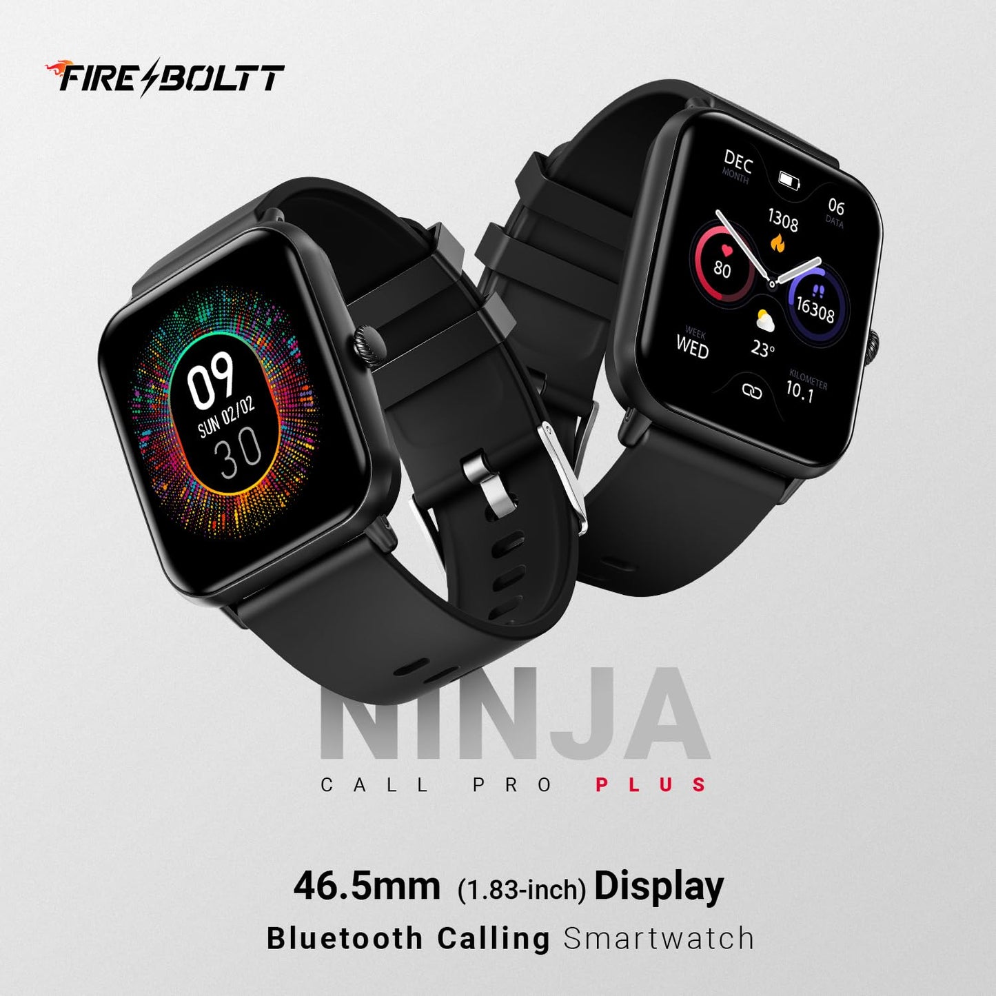 Fire-Boltt Ninja Call Pro Plus Smart Watch 1.83” HD Display, Bluetooth Calling, AI Voice Assistant, 100 Sports Modes, IP67 Waterproof, SpO2 Monitor, Smart Watch for Man & Woman- Black