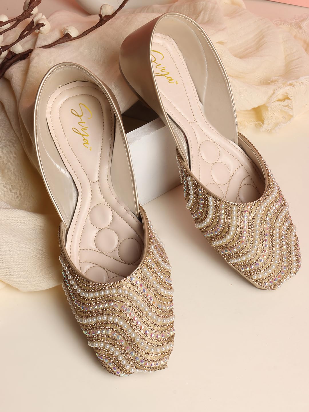 SVYA Juttis & Mojaris Traditional Hand Embroidered Stone Designs for Women & Girls (Copper, UK Footwear Size System, Adult, Women, Numeric, Medium, 3)