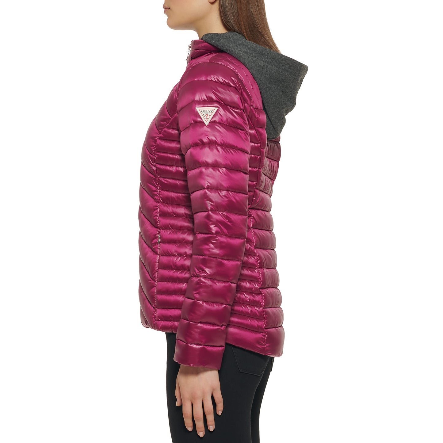 GUESS Women's Hooded Packable Puffer Jacket, Magenta, Small