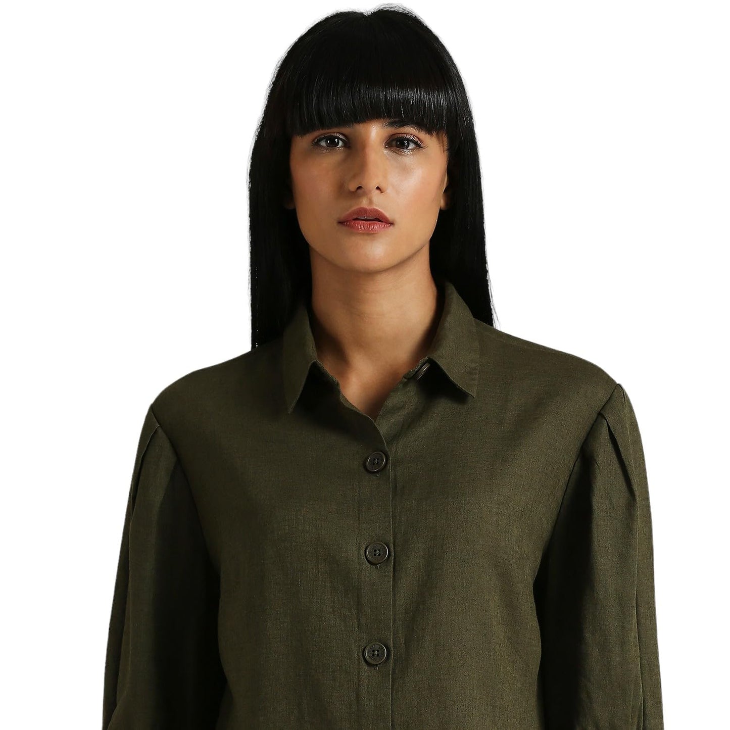 Pepe Jeans Women's Solid Relaxed Fit Shirt (PL304917_Olive Green