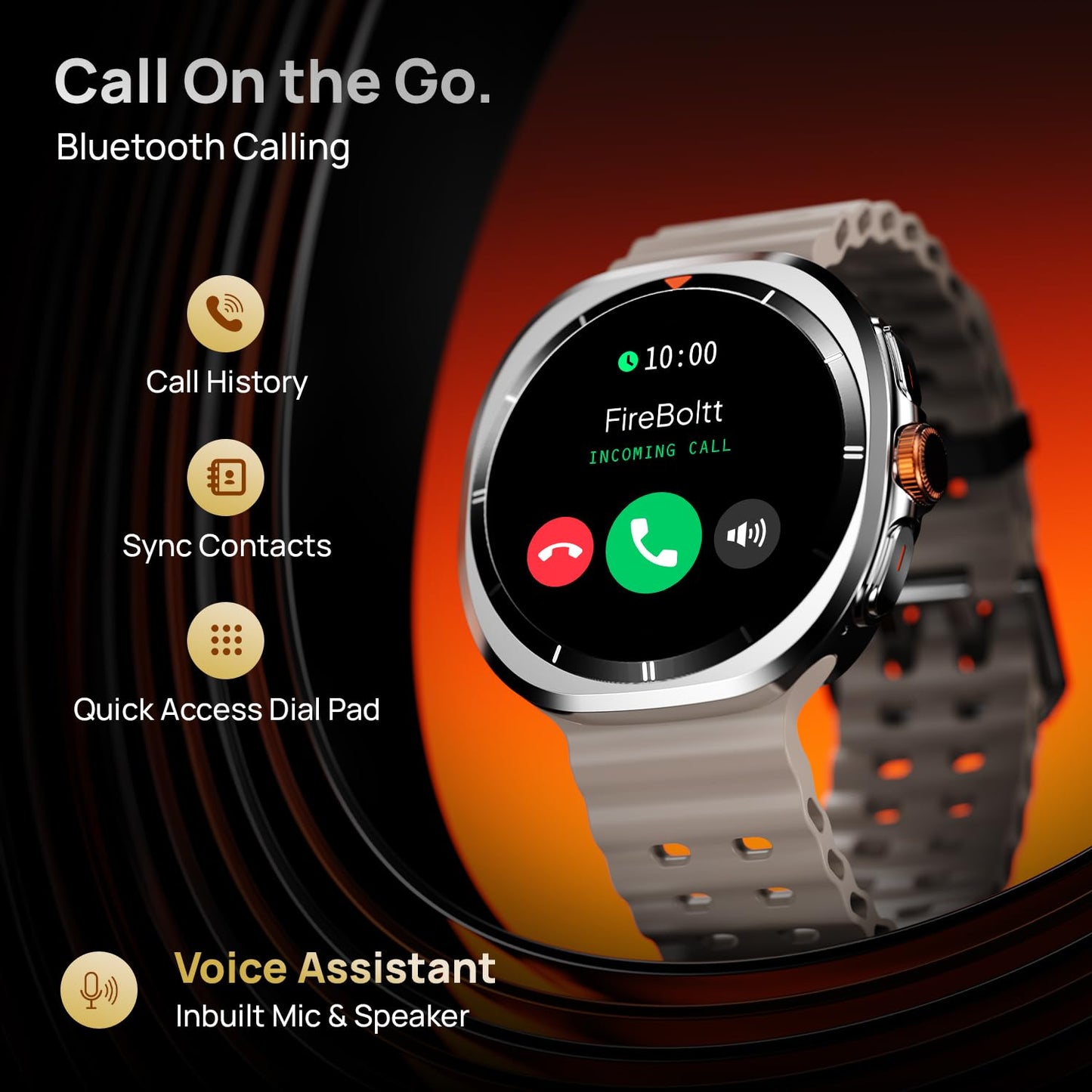 Fire-Boltt Axiom Smart Watch 1.43" Super AMOLED Display, Health & Fitness Tracking, Always-On Screen, Wireless Charging, Rotating Crown, Bluetooth Calling, Metal Case Watch for Man & Woman - White