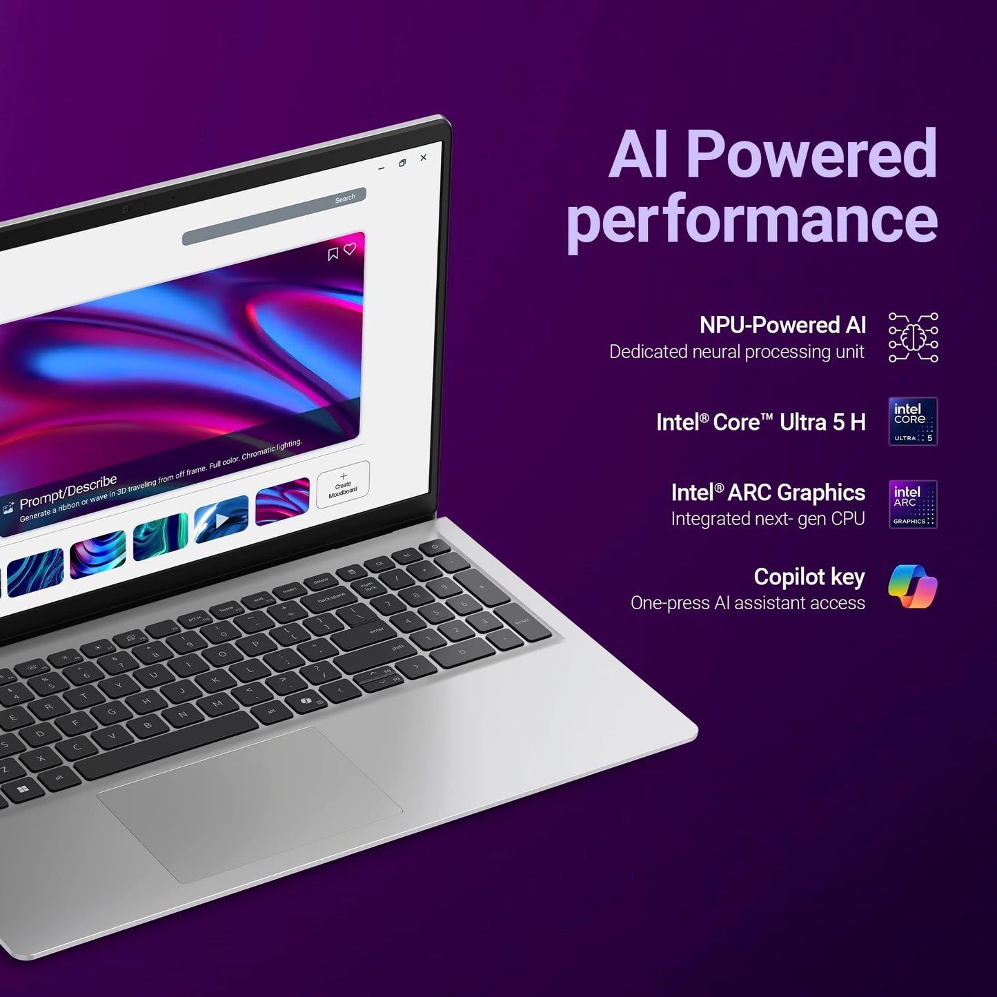 Dell 15 AI Powered Laptop, Intel Core Ultra 5 225H, 16GB DDR5 RAM, 512GB SSD, 15.6" FHD Anti-Glare Display, Intel Arc Graphics, Dedicated Copilot Key, Backlit Keyboard, Silver, Win11 Home + MSO H&S'24