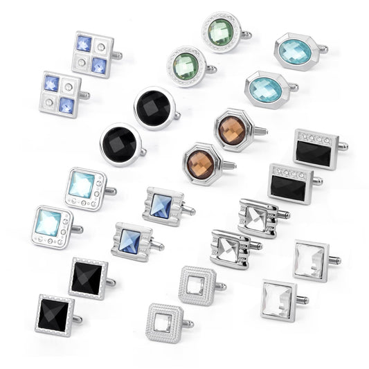 Wynameleri Fashion Cufflinks for Men Crystal Vintage Cufflinks Colorful Variety Designs with Gift Box 12 pairs