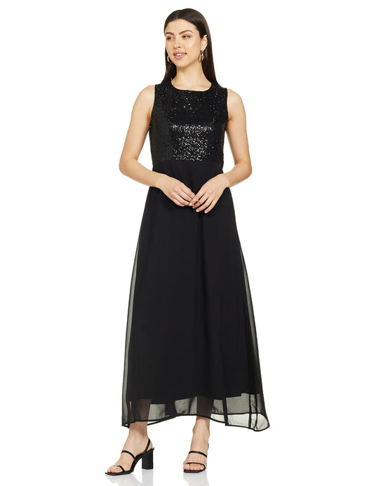 Carlton London Women's Standard Length Casual Dress (CL050_Black_Medium_Black_M)