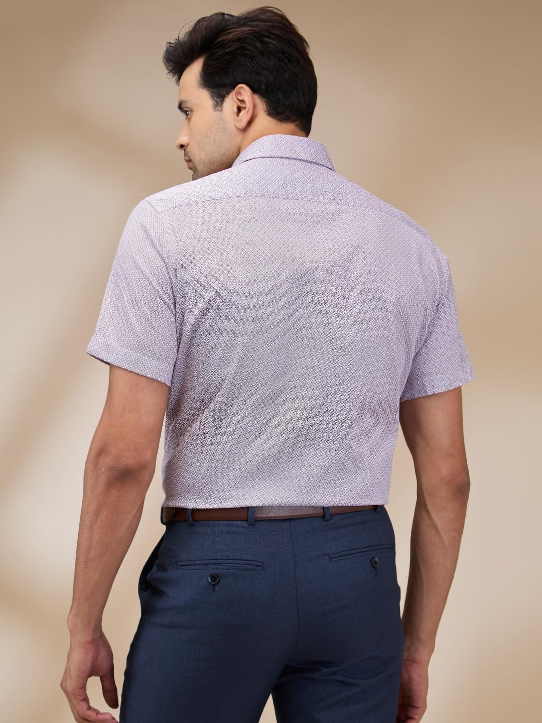 Park Avenue Men Regular Fit Print Pattern Pure Cotton Semi Cutaway Collar Half Sleeve Formal Shirt (Size: 39)-PMSL18534-V5 Medium Violet