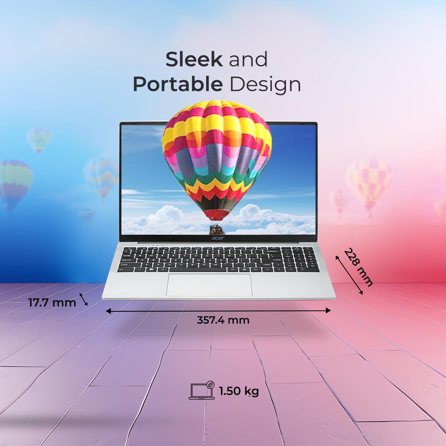 acer Aspire 3, Intel Core Celeron N4500, 12GB LPDDR4X RAM, 512GB SSD, HD, 15.6"/39.62cm, Windows 11 Home, Pure Silver, 1.5KG, A325-45, Thin and Light Laptop