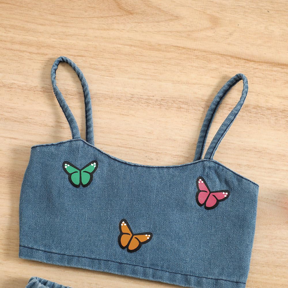 Hopscotch Girls Sleeveless Graphic Print Blue Color Jeans set (2-3 Years)