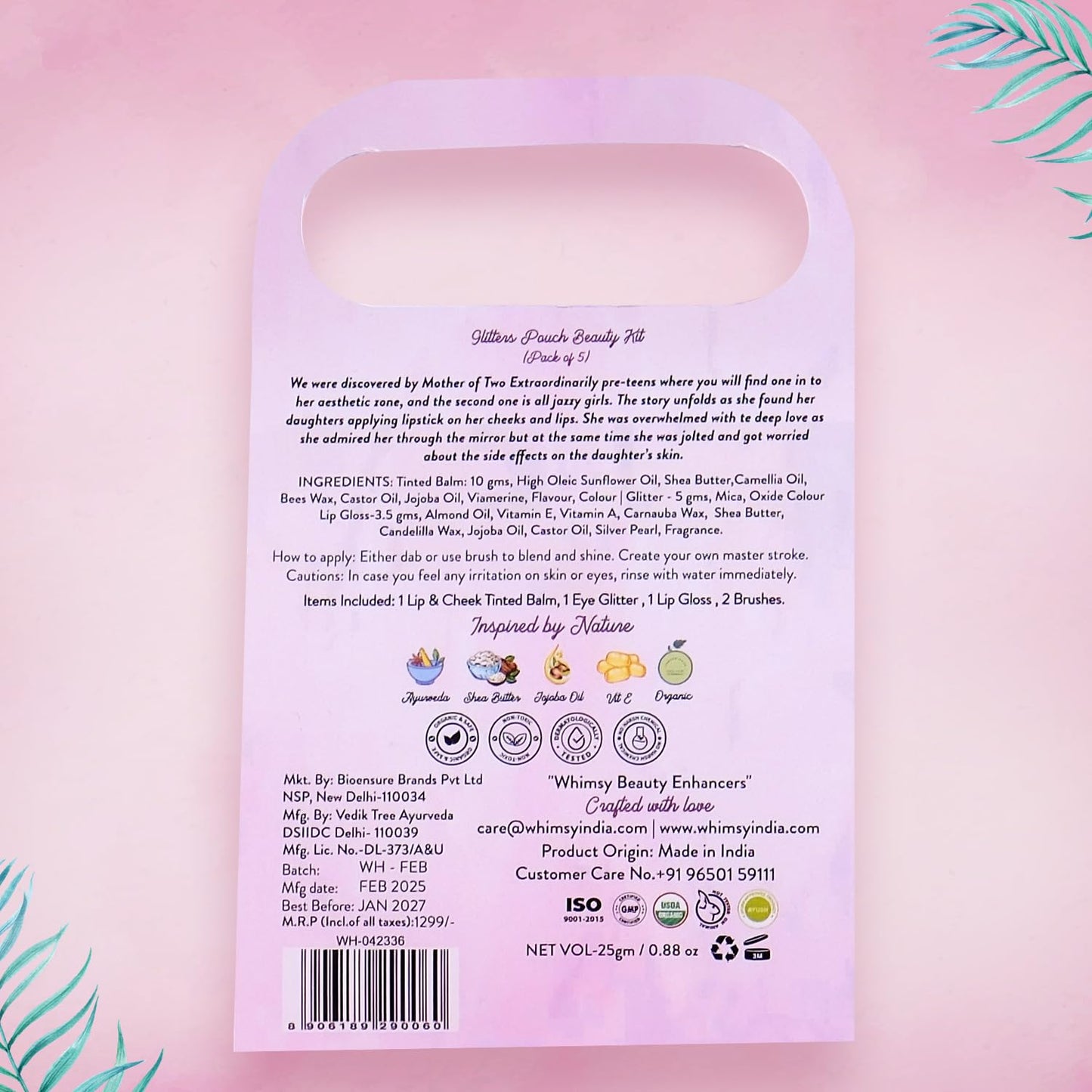 Whimsy Beauty 5-Piece Organic Makeup Kit for Girls, Preteens & Teens | Safe & Skin-Friendly Beauty Set | Non-Toxic Real Toy Makeup | Eye Glitter, Lip Cheek Tint, Kids Lip Gloss & Mermaid Brushes