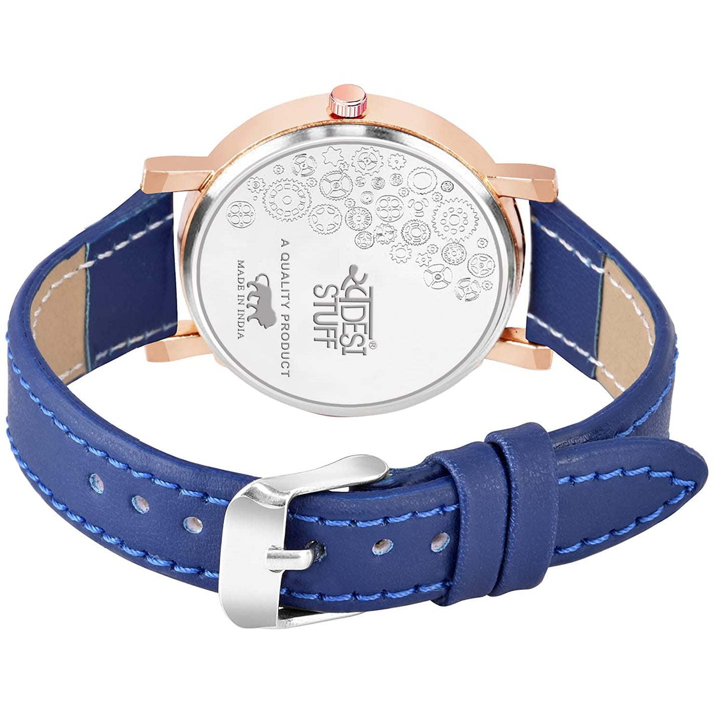 SWADESI STUFF Blue Color Flower Dial Premium Leather Strap Analog Watch for Women and Girls