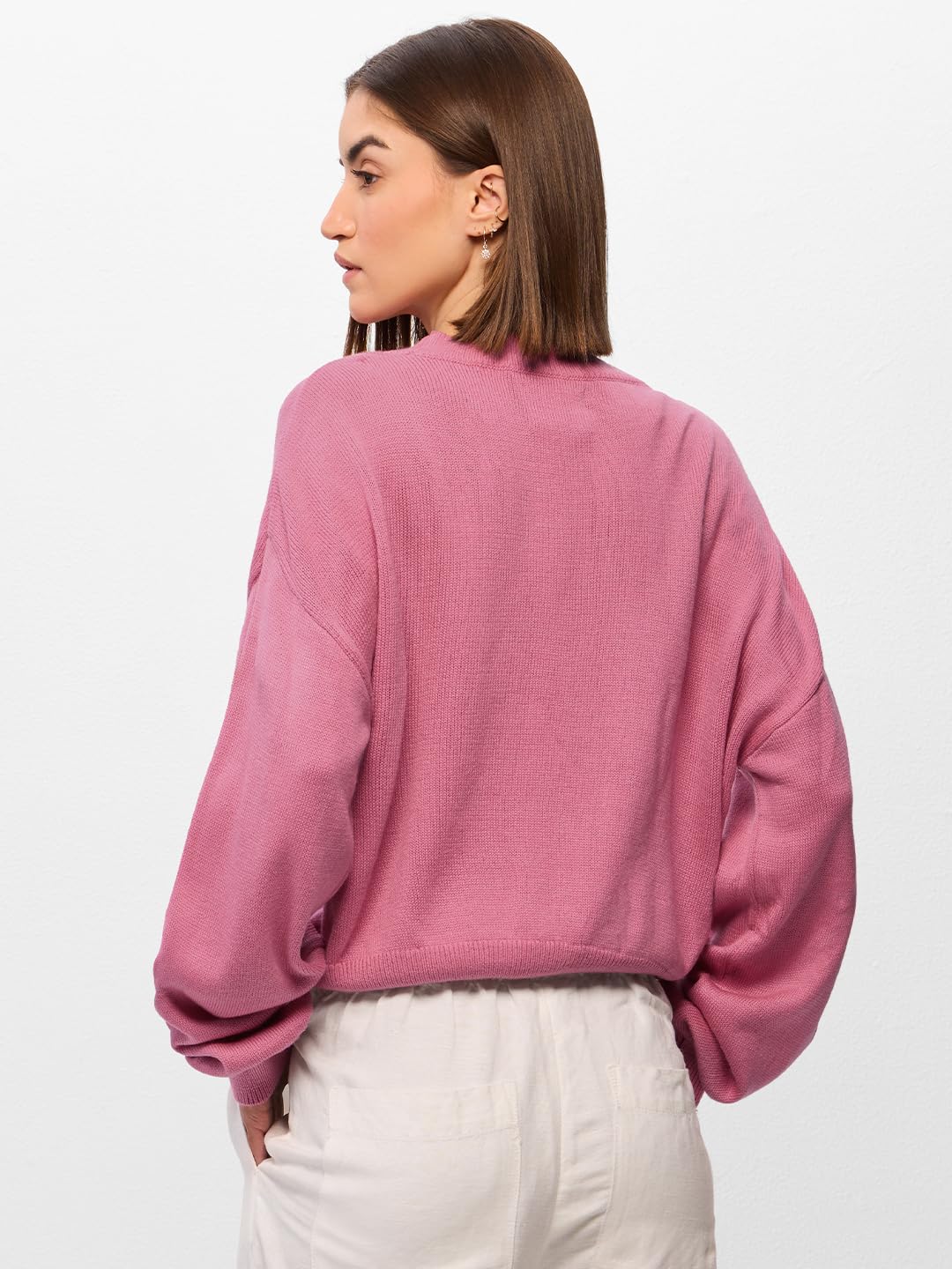 The Souled Store Disney: Lotso Bear Women and Girls Toweling Embroidered Oversized Sweater Pink