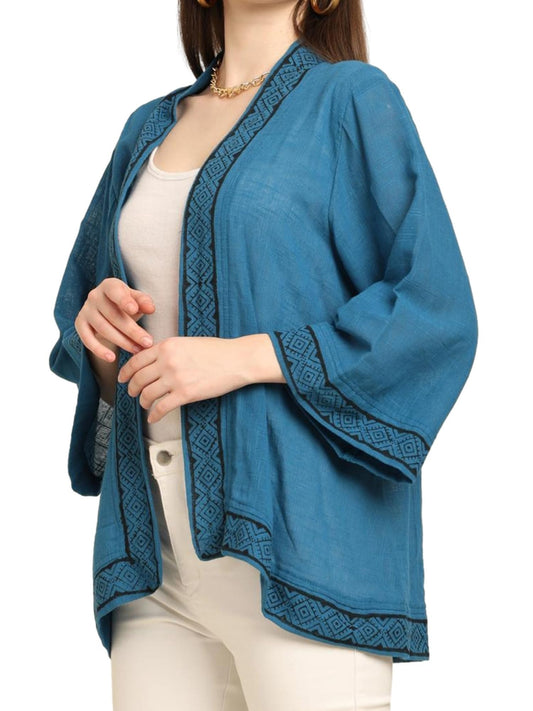 KE KANHA EXPORTS Shrugs for Women Stylish | Cover up on Jeans Tops for Women | Western Beach Outfits | Summer Clothes | Kimono Length Option Short | Medium | Long Blue