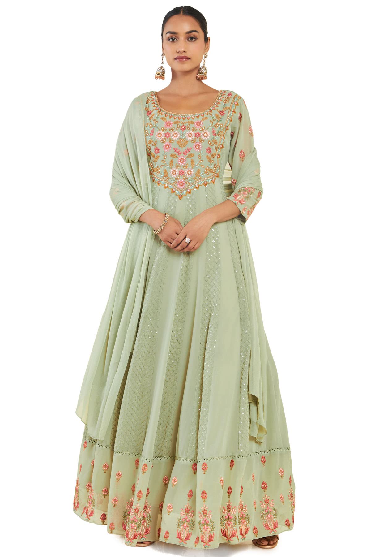 Soch Women Green Georgette Floral Gown (8907715809213_Green_Medium)