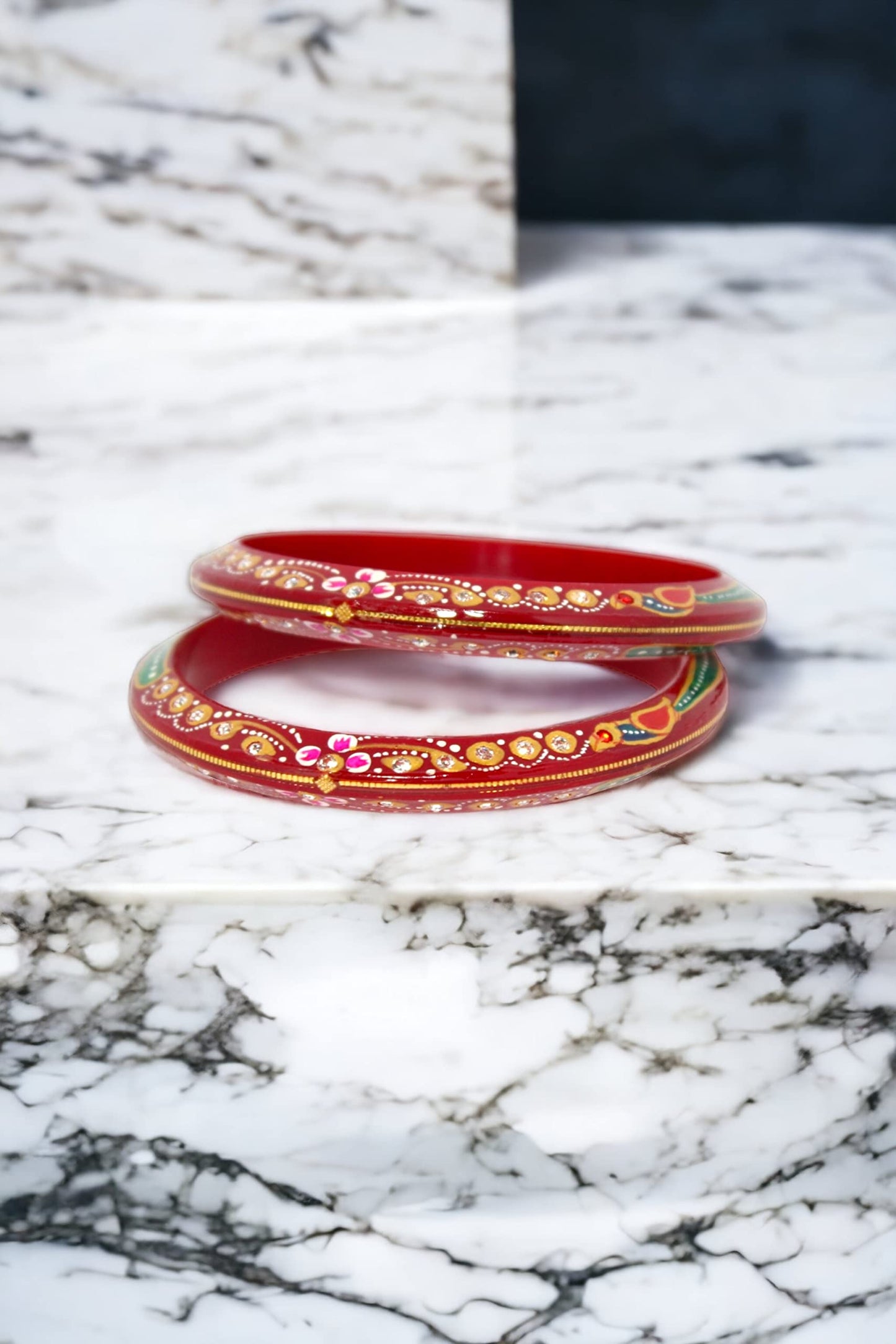 Sahajanand Ornaments Ltd Women Chudi | Bangles | Thanksgiving | Gift For Loved-One | Set Of 2 | All Occasions | Dailywear Shining Warrantee (20 K Gold With Certificate (Red, 2-4)