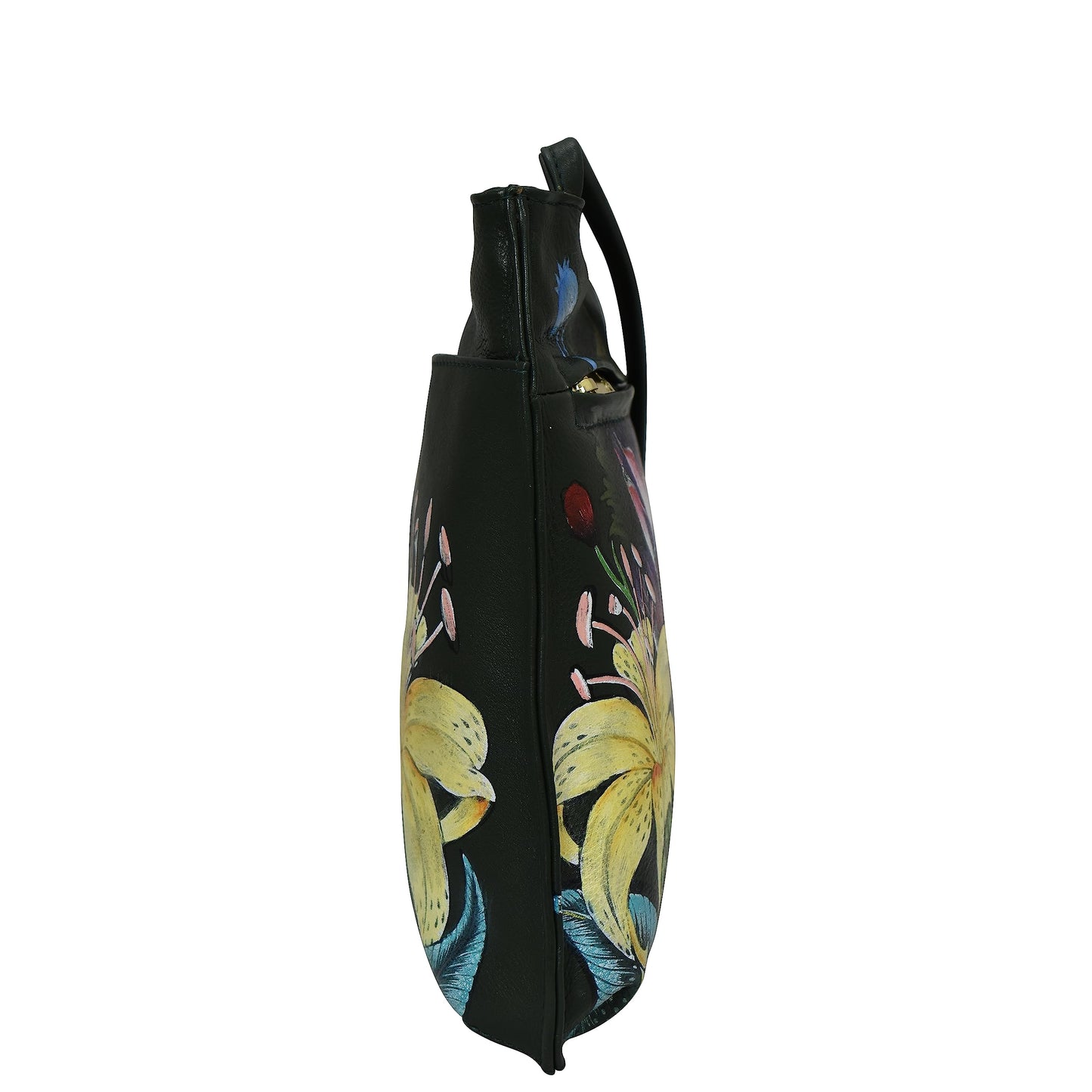 Anuschka Women’s Hand-Painted Genuine Leather Slim Crossbody with Front Zip - Vintage Floral