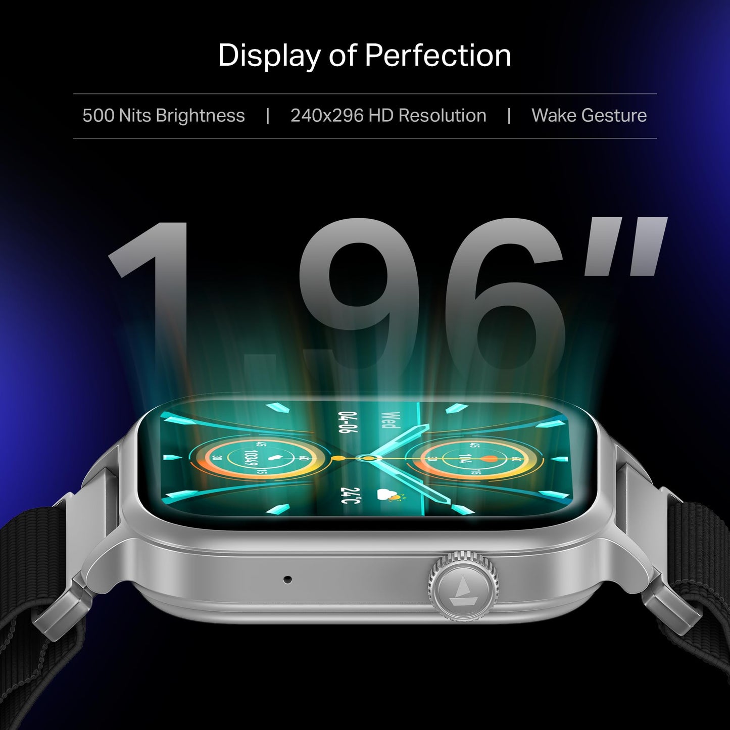 Boat Storm Infinity Plus Smartwatch with 20 Days Battery, ASAP™ Charge, 4.97 cm HD Display, Functional Crown, Multiple Sports Modes, BT Calling, SOS, IP68, Heart Rate & SpO2 Monitor (Sports Black)