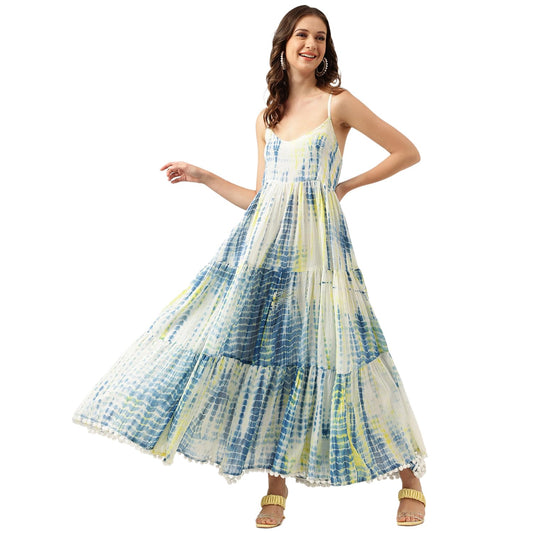 Divena Tie Dye Printed A-line Dress Blue