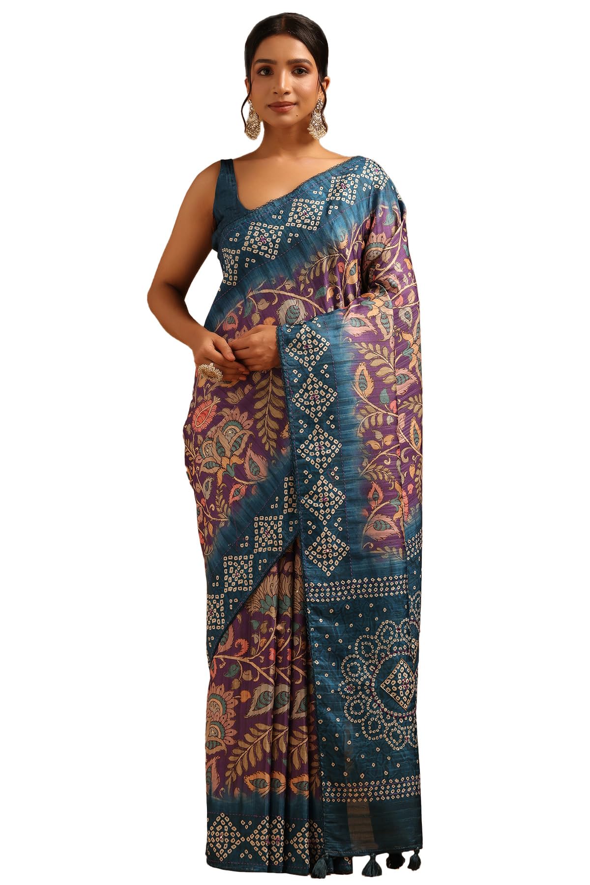 Soch Womens Purple Tussar Botanical Saree