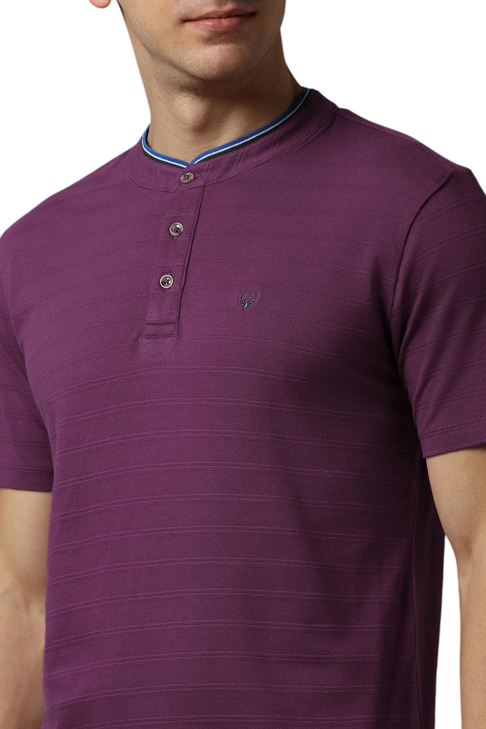 Men Pink Stripe Henley Neck T-Shirt