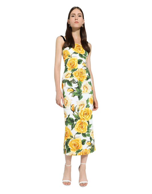 Attire Empire Women White & Yellow Floral Print Split Hem Back Cami Dress