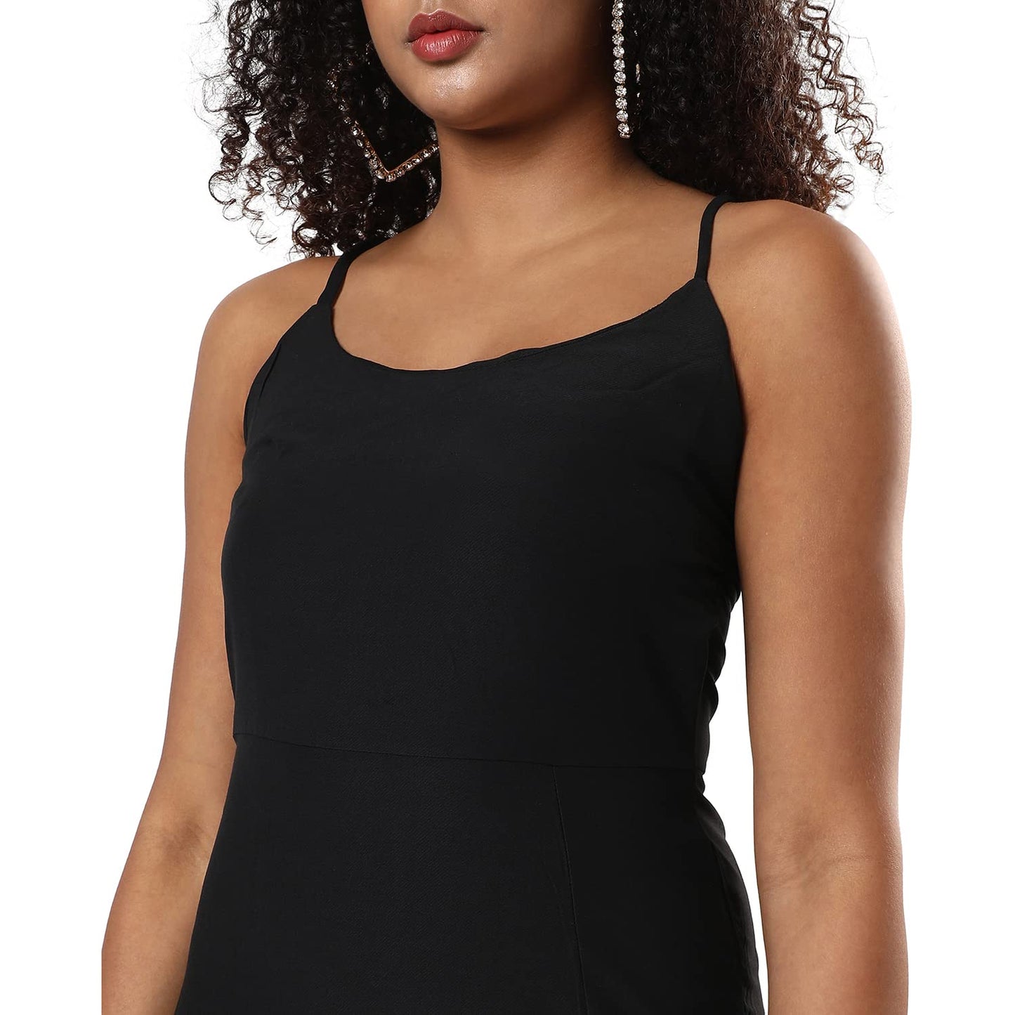 Campus Sutra Women's Solid Black Sleeveless Midi Length Regular Fit Dress for Casual Wear | Round Neck Dress Crafted with Comfort Fit and High Performance for Everyday Wear