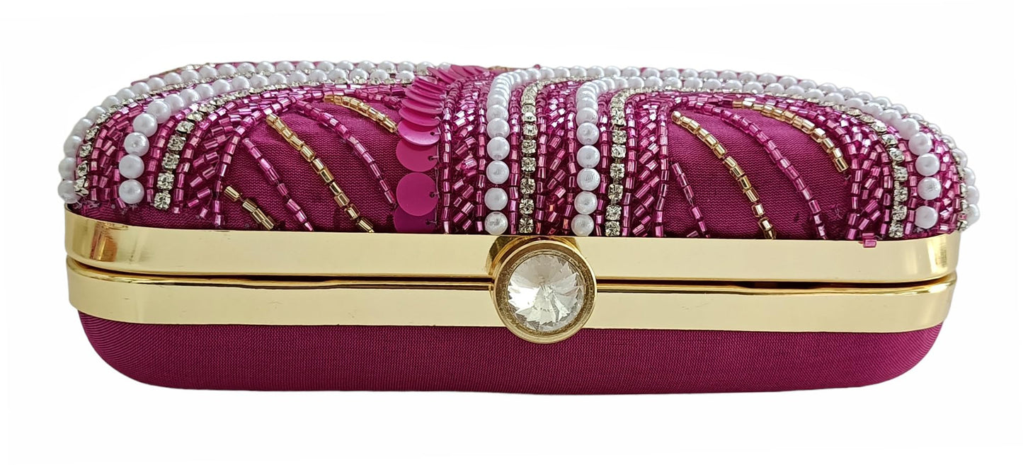DUCHESS Women Hand Embroidered Sequins Box Clutch for Wedding Party (Pink)