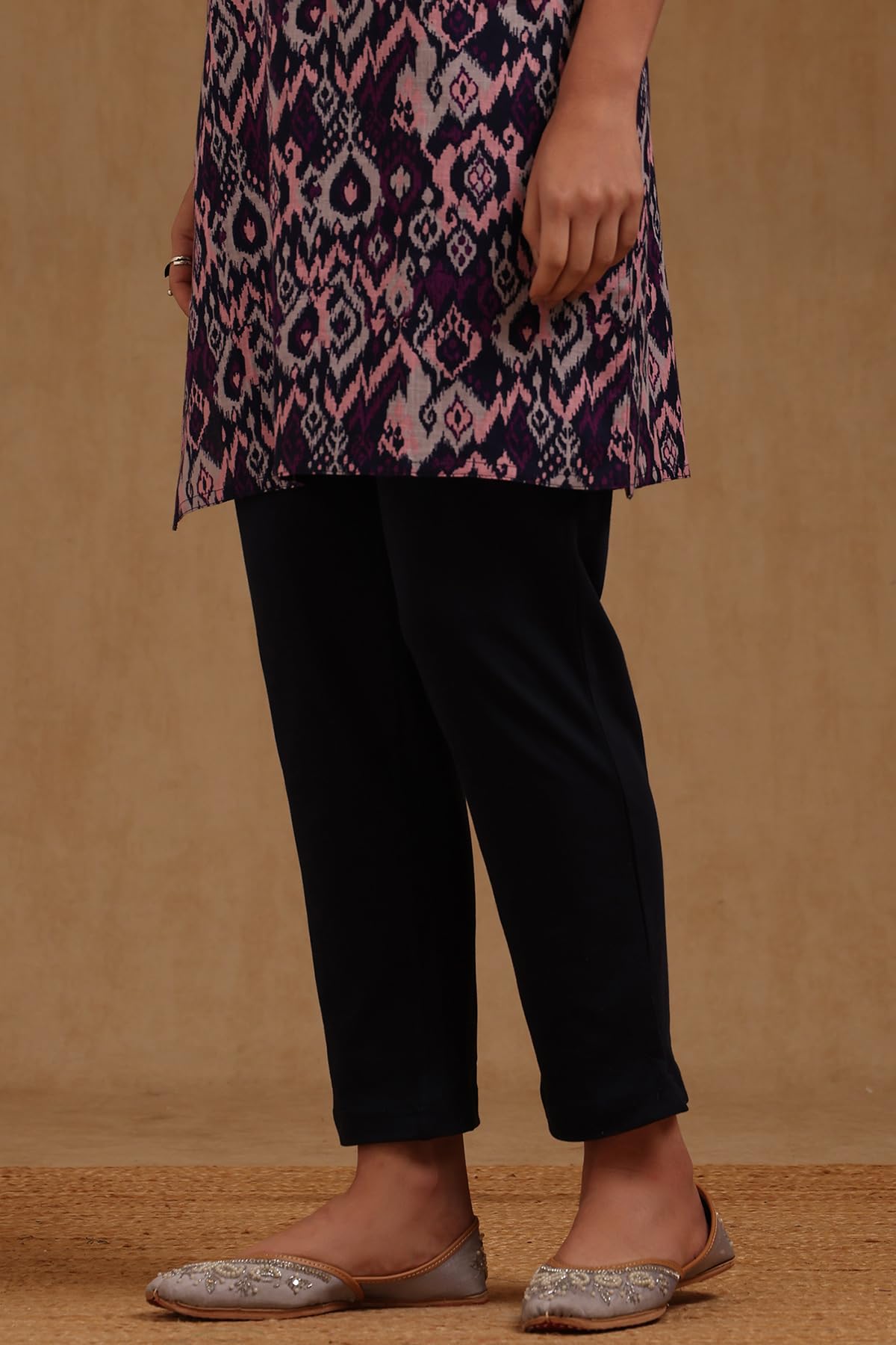 Soch Womens Navy Blue Cotton Blend Solid Pant