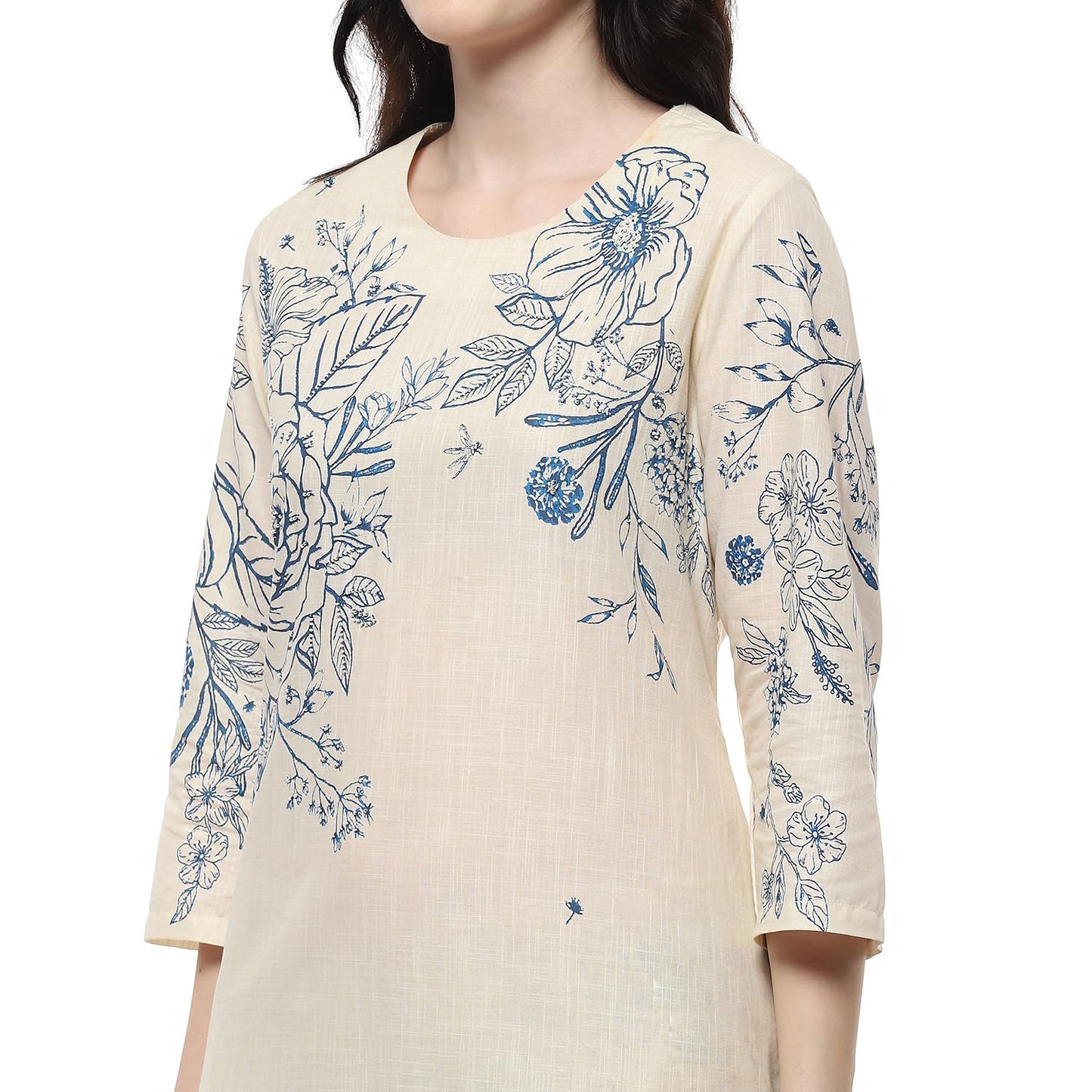 Biba Women Off-White and Blue Cotton Straight Kurta Set_34