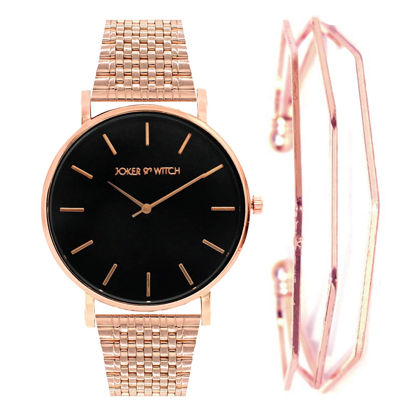 Joker & Witch Stainless Steel Casual Analogue Women Watch(Black Dial Rose Gold Colored Strap)-Jwbs82, Rose Gold Band