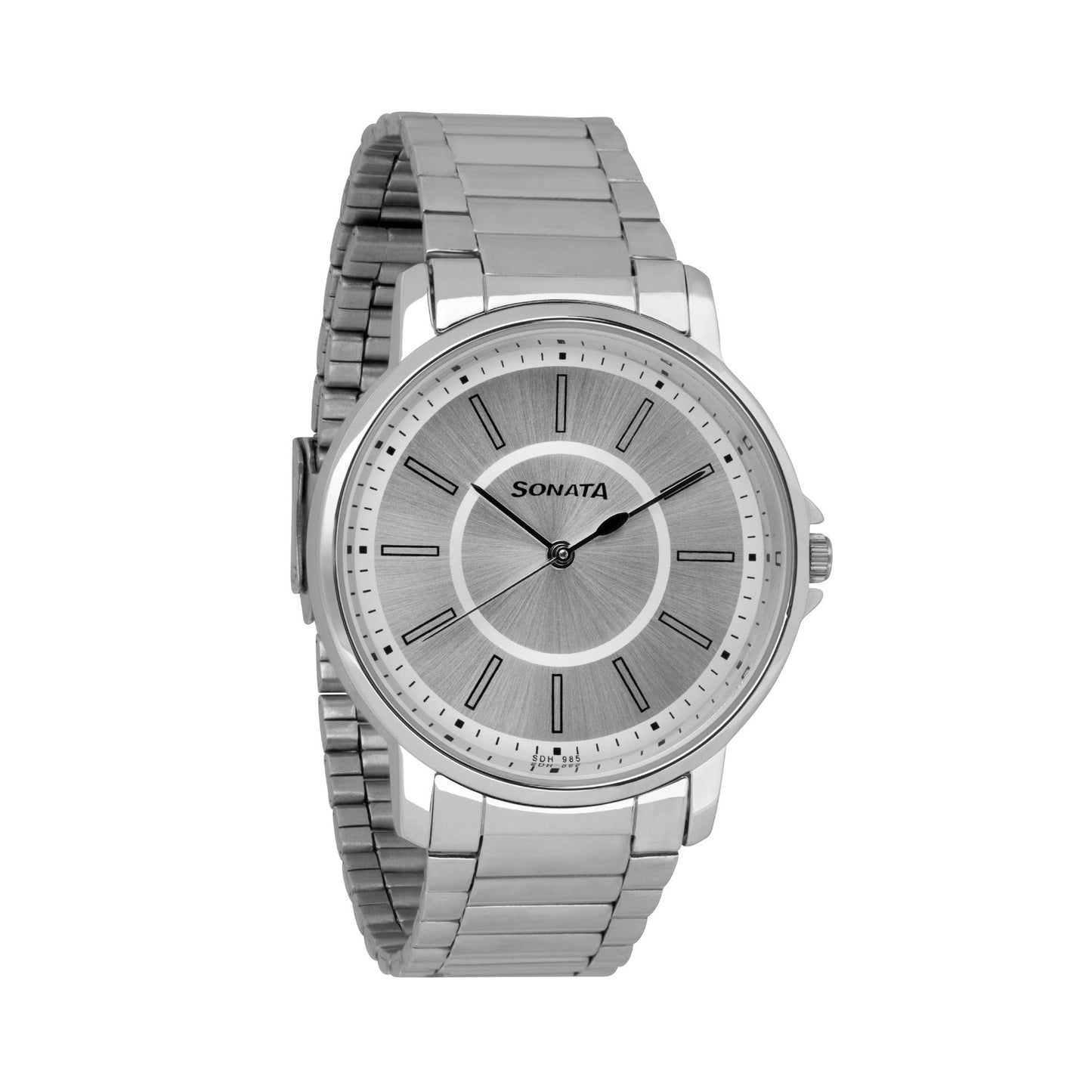 Sonata Quartz Analog Silver Dial Stainless Steel Strap Watch for Men-NS77083SM03