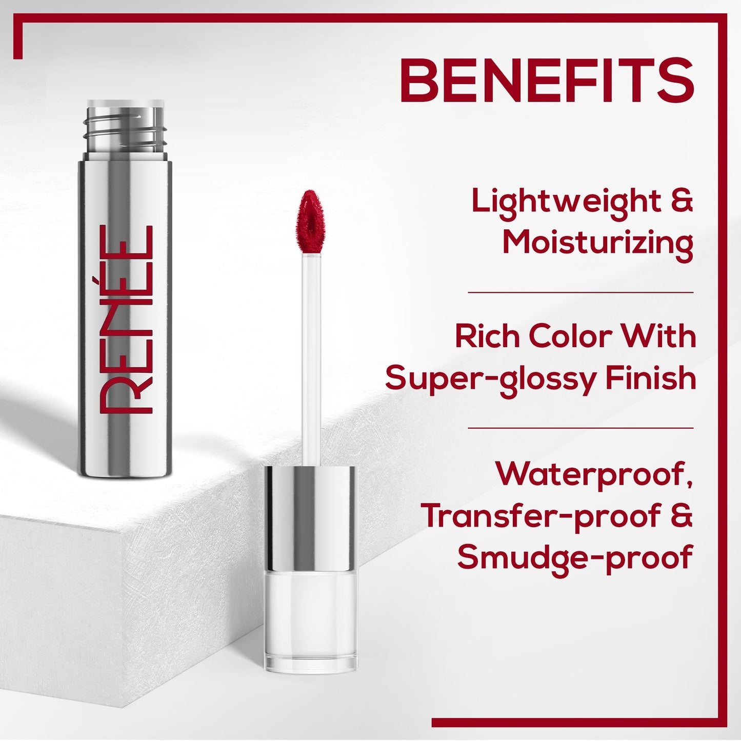 RENEE Gloss Stay Transfer-Proof Liquid Lip Color - Rosalia 3.5ml, Rich Intense Payoff High Pigment Super Glossy Finish, Waterproof, Smudge-proof, Lasts Up To 12 Hours, Enriched with Vitamin E & C