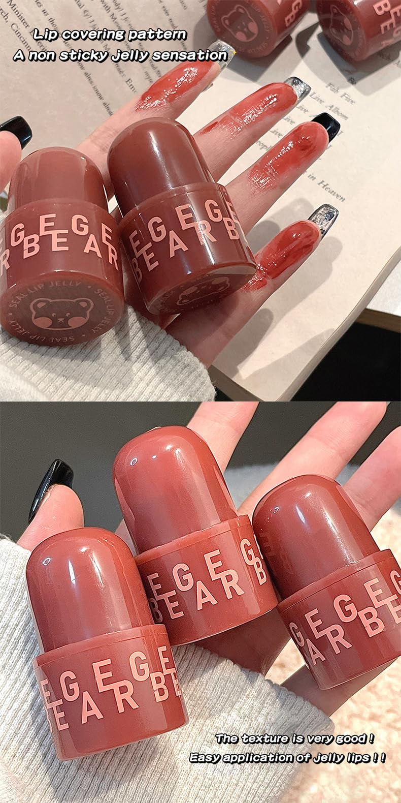 Gege Bear Seal Lip Jelly Lipstick for Women – Moisturizing Lip Mud, high-shine, lightweight, smooth application, non-sticky, nourishing, long-lasting, soft lips, glossy finish, comfortable wear, sheer tint, luminous glow, natural gloss, easy glide, beauty