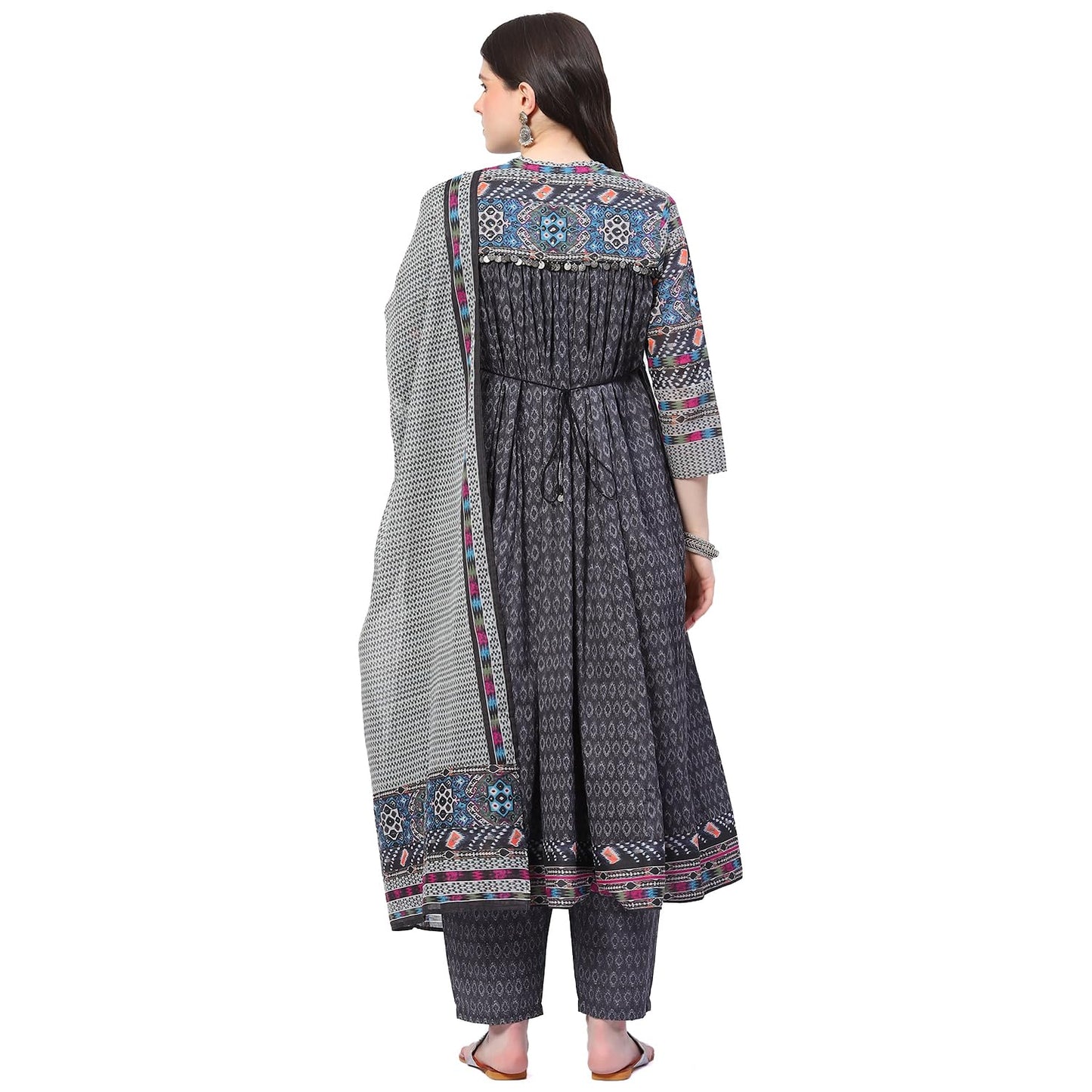 BIBA WOMEN PRINTED ANARKALI SALWAR KURTA DUPATTA(SKDIKAT STO8991_CHARCOAL_34)