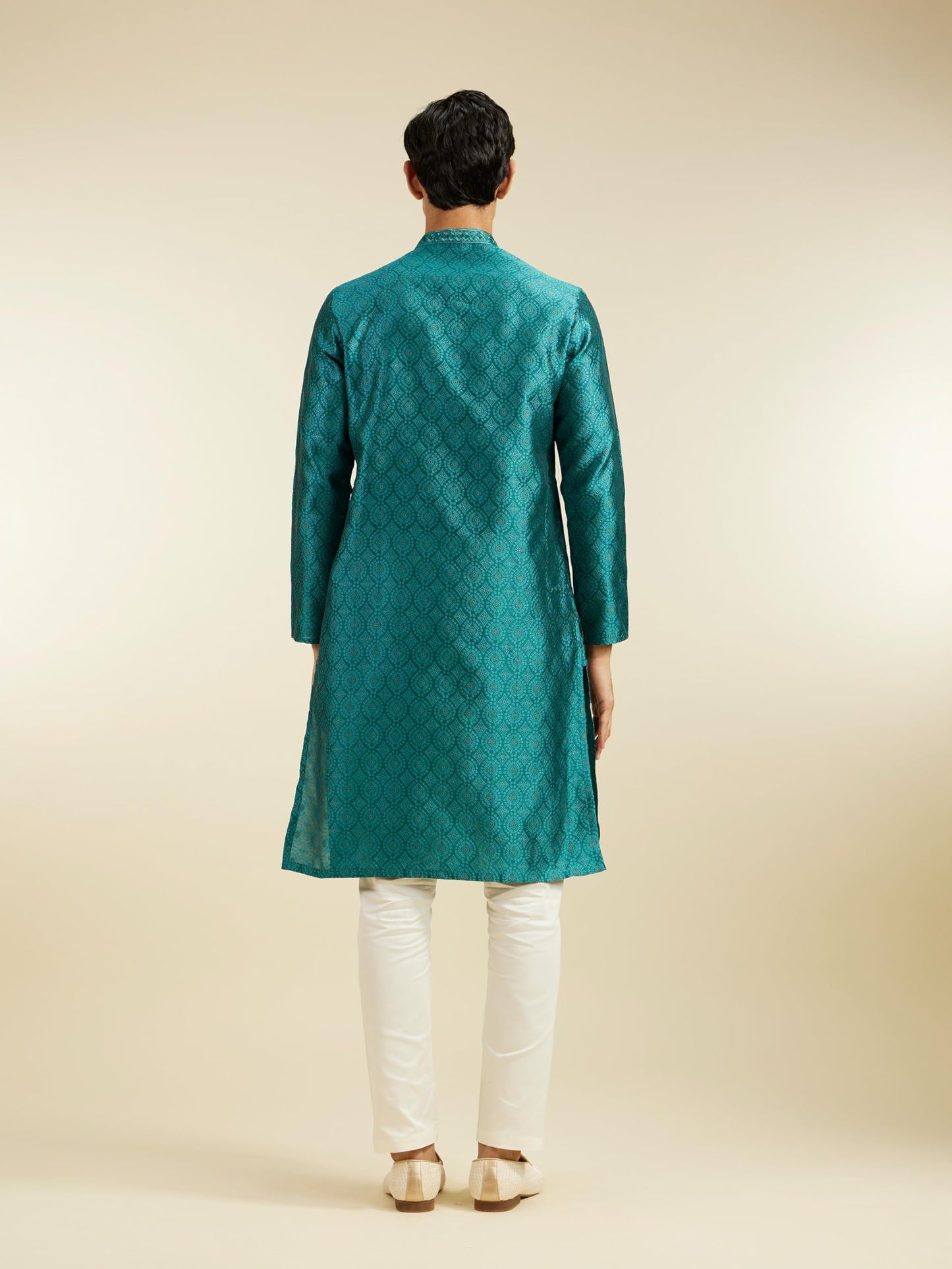DIWAS BY MANYAVAR Men's Art Silk Jacquard| Self Design Kurta (Teal Green,XXXL)
