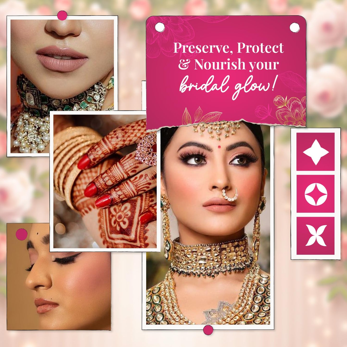 Just Herbs Wedding Kit Glam Essentials with Matte Lipstick | Lip & Cheek Tint | Strobe Cream | Kajal | Sindoor | Eyeshadow Palette | Nail Paint | Serum Foundation | Blush Drops All in One Makeup Gifting Kit for Women (Pack of 9)