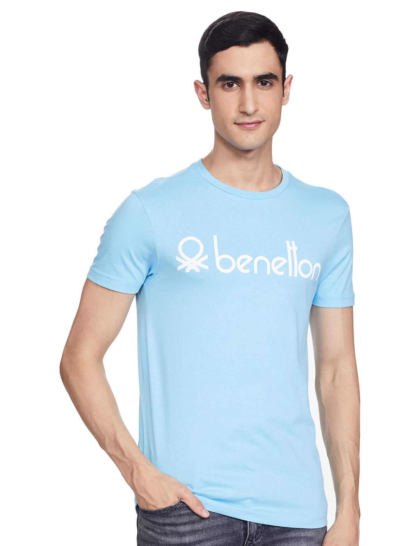 United Colors of Benetton Men's Slim T-Shirt (3099J7106I903_Sky Blue L)