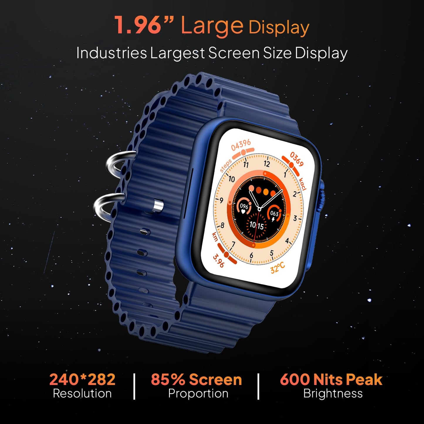 Fire-Boltt Gladiator 1.96" Biggest Display Smart Watch with Bluetooth Calling, Voice Assistant &123 Sports Modes, 8 Unique UI Interactions, SpO2, 24/7 Heart Rate Tracking (Blue)