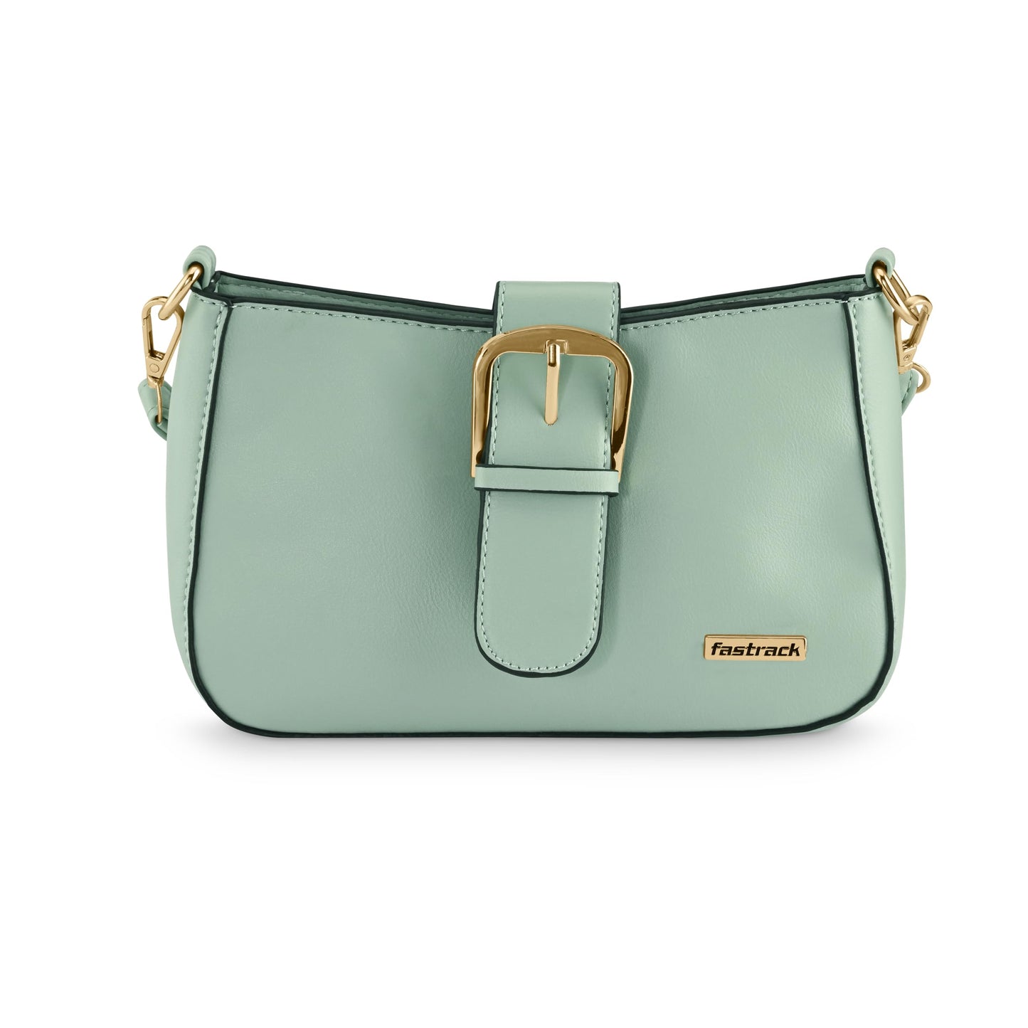 Fastrack Sage Green Solid Sling Bagfor Women, Girls and Ladies | with Buckle Accent and Zipper Closure