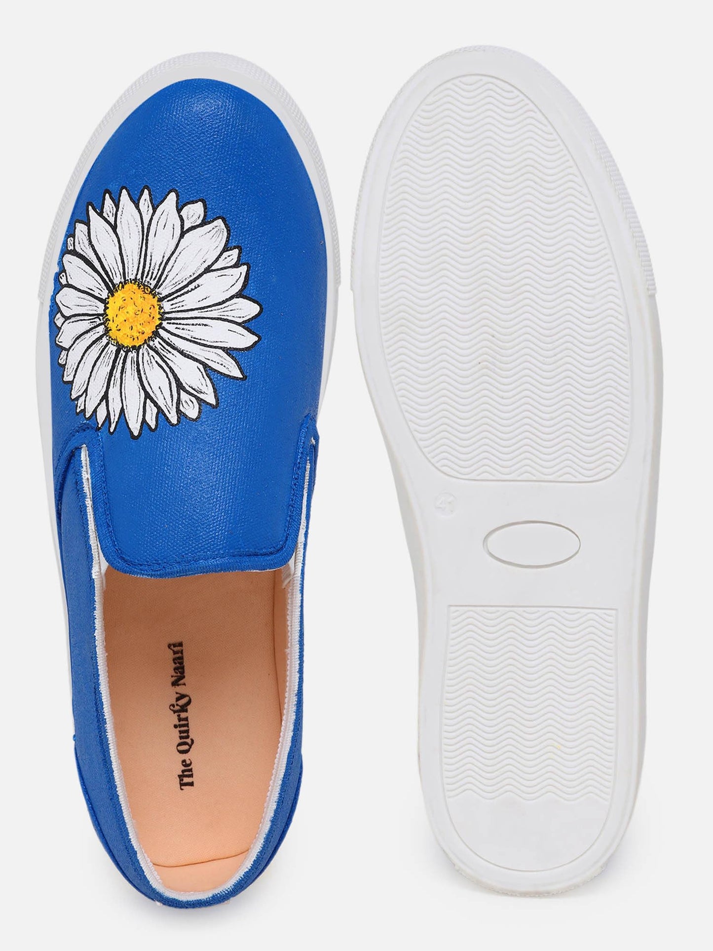 THE QUIRKY NAARI Blue Daisy Slipons with A Floral Touch | Blue