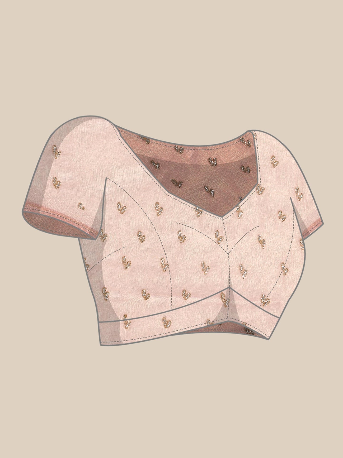 MOHEY Women's Pink Organza Hand Embroidered|Stone Work Saree