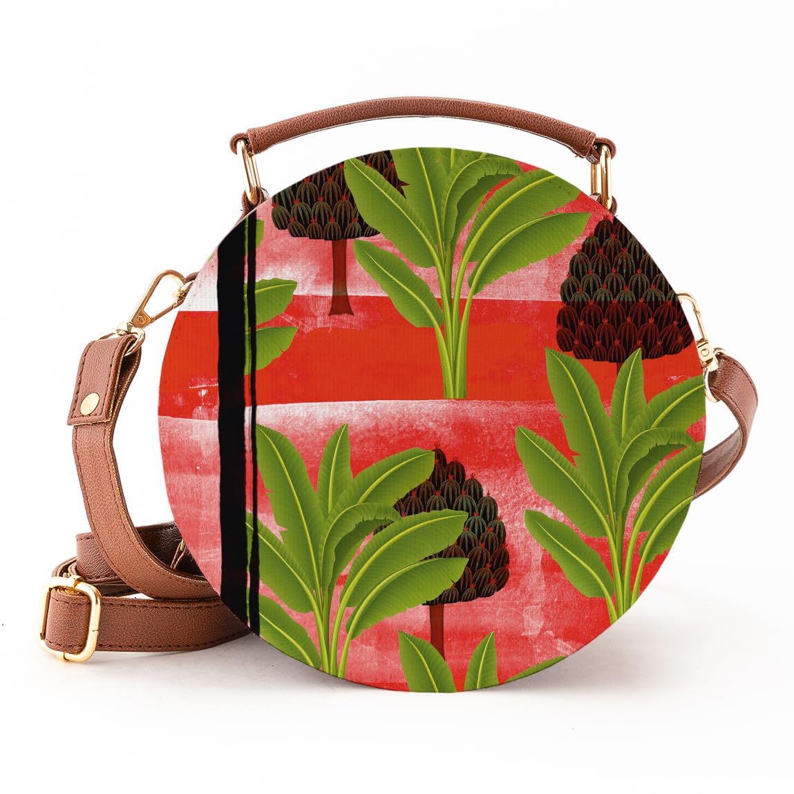 Kalankit Round Sling Bag for Women & Girls | Stylish Vegan Leather Crossbody Purse | Side Bag with Strap | Valentine Gift | Birthday Present | Travel-Friendly | Trees Garden