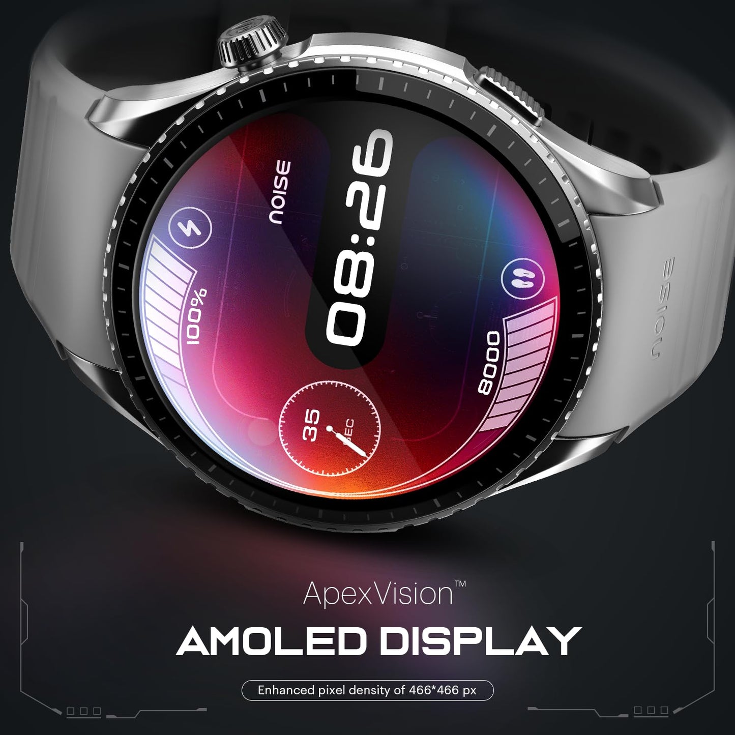 Noise Origin Smart Watch Smoothest UI Experience (New Nebula UI) & EN 1 Processor, 1.46” ApexVision AMOLED Display, Stainless Steel Build, Contour-Cut Design, Fitness Age, Fast Charging (Silver Grey)