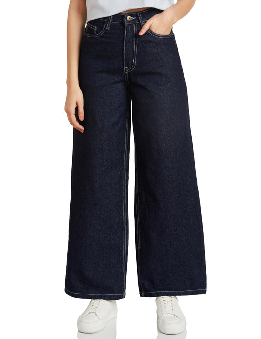 Amazon Brand - Symbol Women's Baggy Wide Leg Jeans (High Rise | Full Length) (JNS-07 Cont_Dark Blue_38)