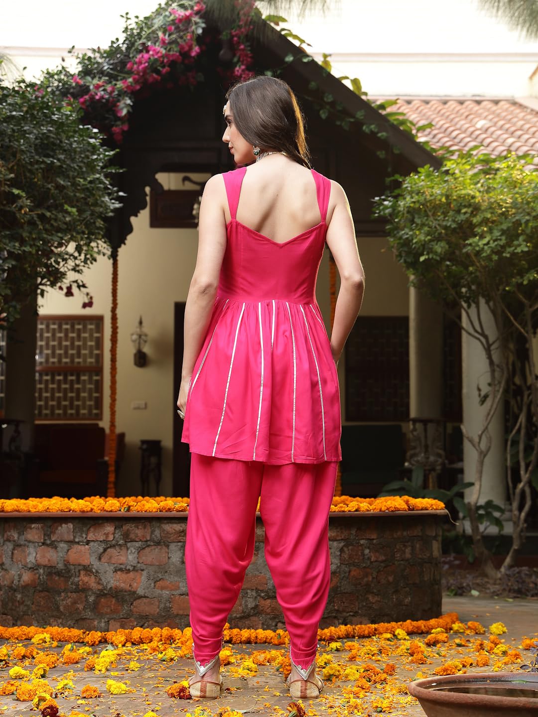 Stylum Women's Solid & Embroidered Rayon A-Line Kurti Dhoti Pant Set