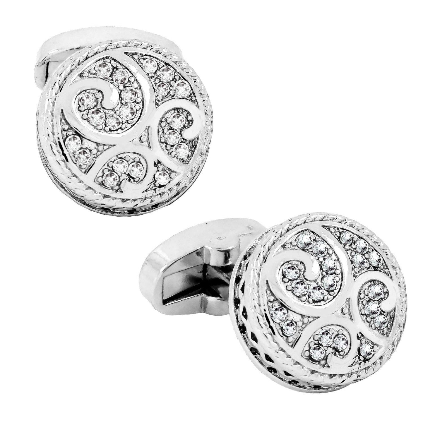 Zivom® Studded Austrian Crystal Cubic Zirconia Silver Brass Office Formal Shirt Blazer Cufflinks Pair Men Gift Box