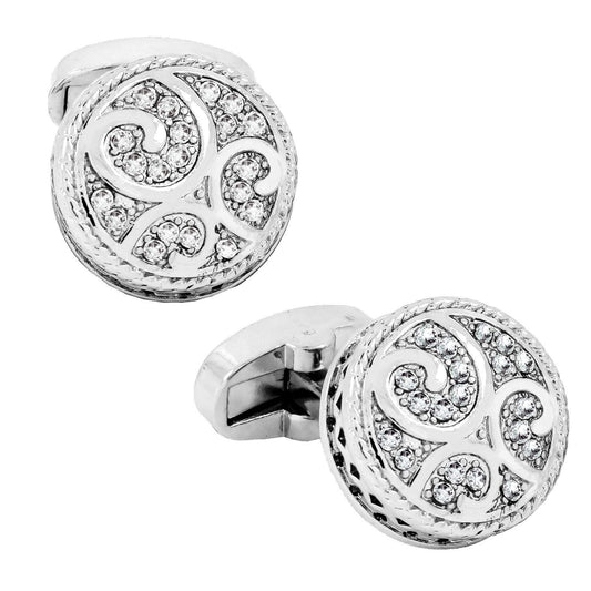 Zivom® Studded Austrian Crystal Cubic Zirconia Silver Brass Office Formal Shirt Blazer Cufflinks Pair Men Gift Box