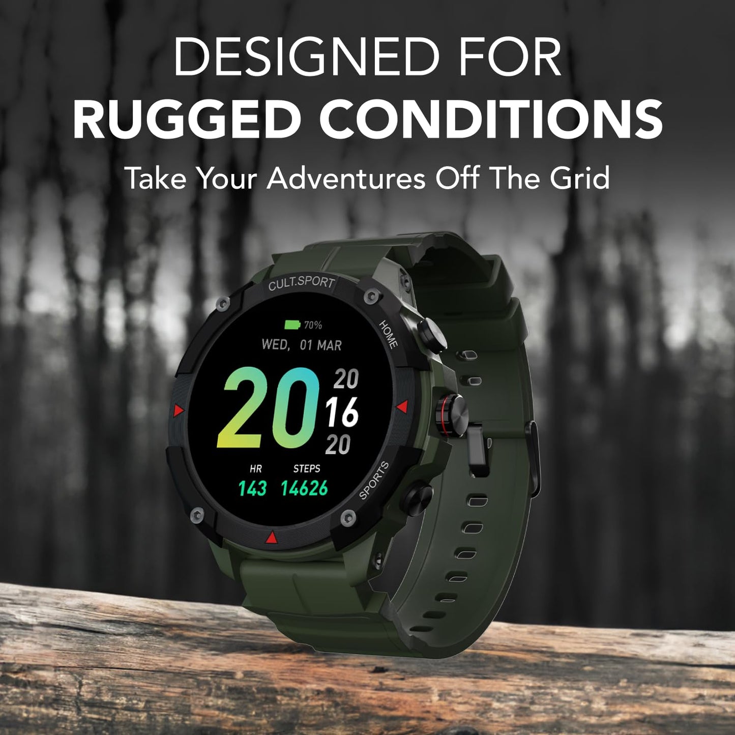 Cultsport (Refurbished) Ranger Xr 1.43" Amoled Smartwatch, Outdoor Rugged Smartwatch For Men, 850 Nits, Bluetooth Calling, 420Mah Battery, Sports Recognition, Health Tracking, Round Digital Watch