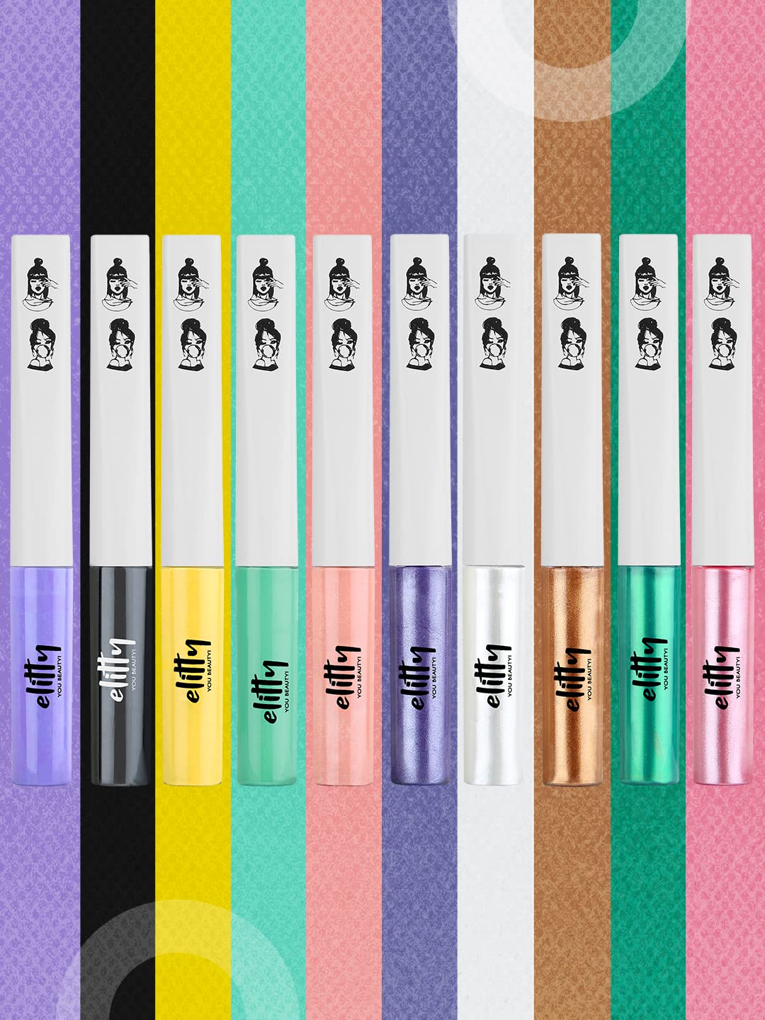 Elitty 10/10 Eyeliner Combo (Black, Purple, Pink, Peach, Green, Rust, White) | Long Lasting |Waterproof | Smudge proof| Infused with Vit E| Intense Finish | Vegan & Cruelty Free -4 ml each