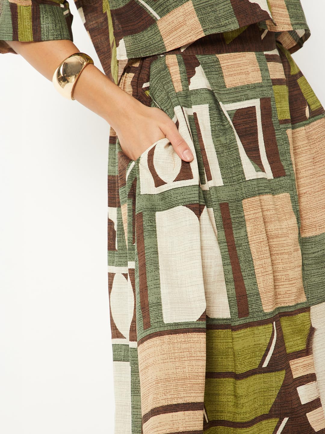 Max Women Printed A-line Midi Skirt (Green_L)